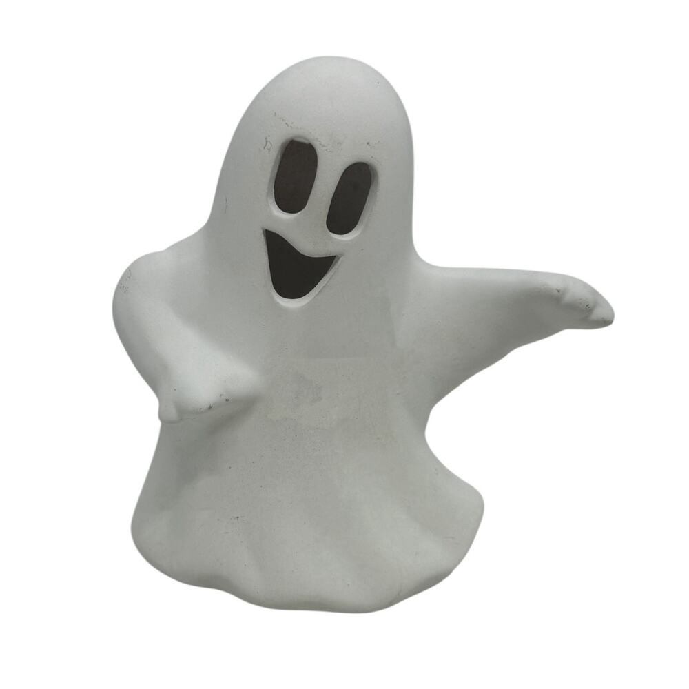 White Ghost Tea Light Candle Holder 5 1/4” Ceramic Halloween Decoration Boo Fun